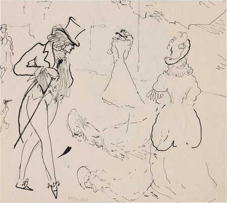 Бехтеев Владимир Георгиевич. Лот из 19 иллюстраций к роману Т. Готье «Девица Мопен» на 16 листах, на оборотной стороне наброски (для издательства Academia)